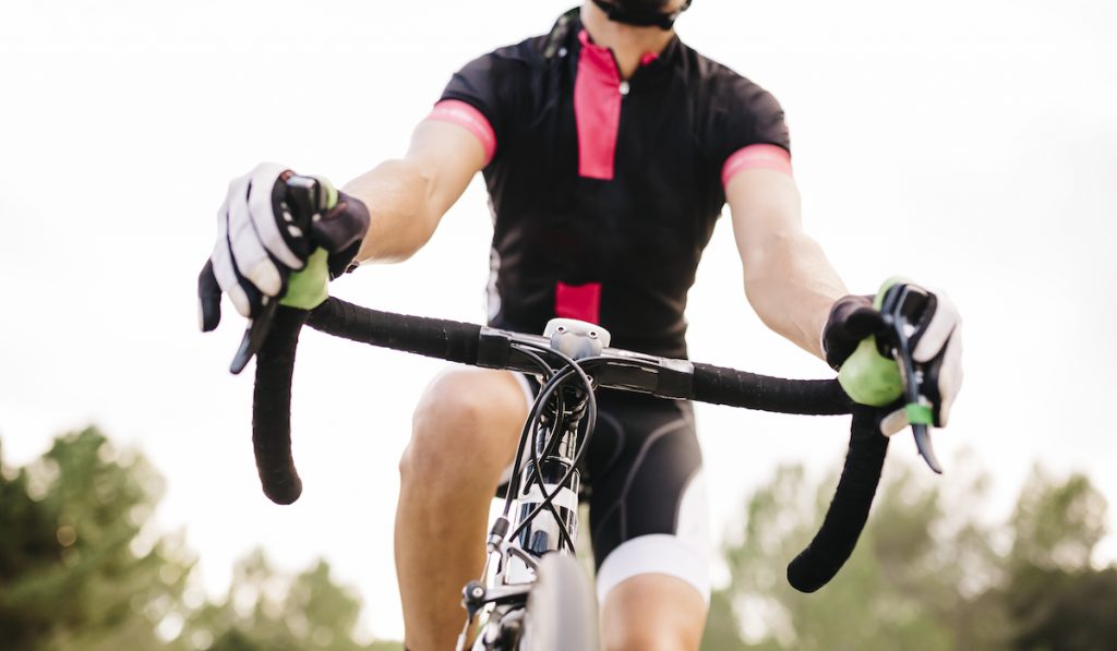 cyclist wearing cycling gloves